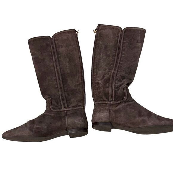 Tory Burch Irene chocolate brown suede with gold hardware design equestrian ridi - Picture 3 of 16